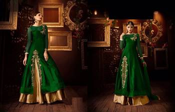 Green silk embroidered semi stitiched salwar with dupatta 1