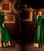Green silk embroidered semi stitiched salwar with dupatta