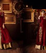 Maroon silk embroidered semi stitiched salwar with dupatta
