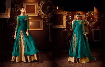 Green silk embroidered semi stitiched salwar with dupatta 1