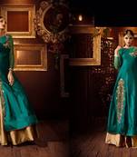 Green silk embroidered semi stitiched salwar with dupatta