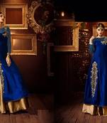 Blue silk embroidered semi stitiched salwar with dupatta