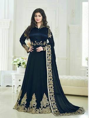 Blue silk embroidered semi stitiched salwar with dupatta 1