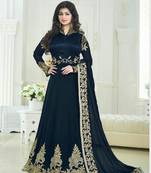 Blue silk embroidered semi stitiched salwar with dupatta