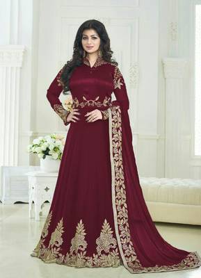 Maroon silk embroidered semi stitiched salwar with dupatta 1