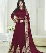 Maroon silk embroidered semi stitiched salwar with dupatta
