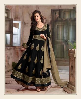 Black net embroidered semi stitiched salwar with dupatta 1