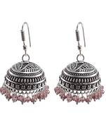 Gemstone Explicative Amethyst Crystal Alloy Oxidised Traditional Jhumki Earrings-Jaipur Jewelry With Tribal Collection