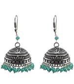 Gemstone Green Aqua Crystal Beaded Tribal Crafted Jhumki Hook Earrings