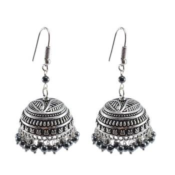 Gemstone Exotic Elegance Hematite Jhumki Earrings-Banjara Rajasthani Jewelry 1