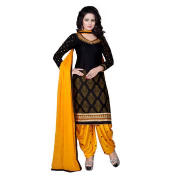 Black cotton embroidered unstitched salwar with dupatta 1