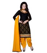 Black cotton embroidered unstitched salwar with dupatta