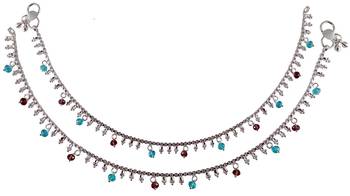 Red silver plated anklets 1