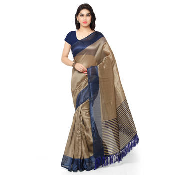 Beige Printed Art Silk Saree With Blouse 1