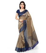 Beige Printed Art Silk Saree With Blouse