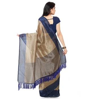 Beige Printed Art Silk Saree With Blouse 3