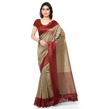 Beige Printed Art Silk Saree With Blouse 1