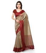 Beige Printed Art Silk Saree With Blouse