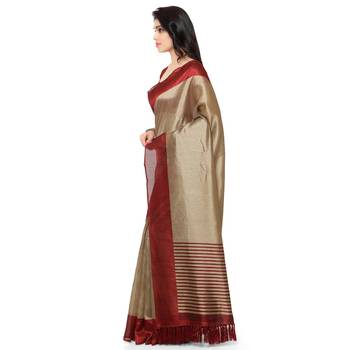 Beige Printed Art Silk Saree With Blouse 2