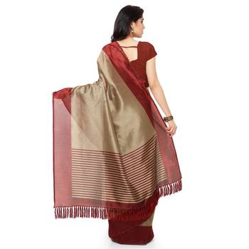 Beige Printed Art Silk Saree With Blouse 3