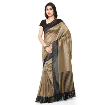 Beige Printed Art Silk Saree With Blouse 1