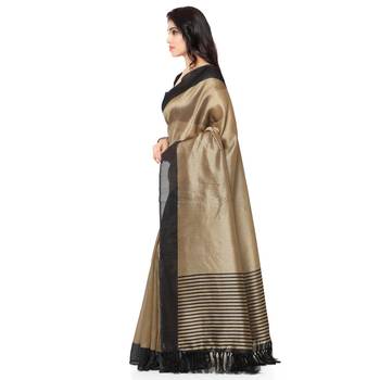 Beige Printed Art Silk Saree With Blouse 2