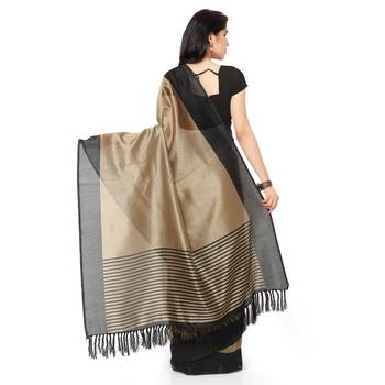 Beige Printed Art Silk Saree With Blouse 3