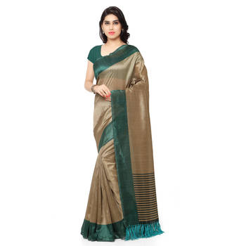 Beige Printed Art Silk Saree With Blouse 1