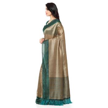 Beige Printed Art Silk Saree With Blouse 2