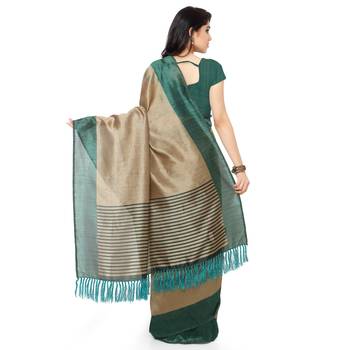Beige Printed Art Silk Saree With Blouse 3
