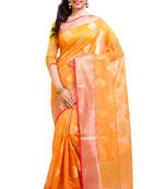 Orange embroidered net saree with blouse