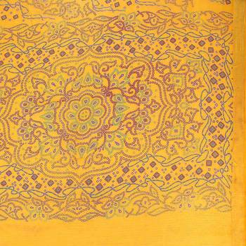 Yellow printed silk saree with blouse 4