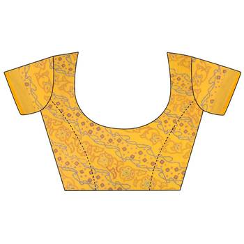 Yellow printed silk saree with blouse 5