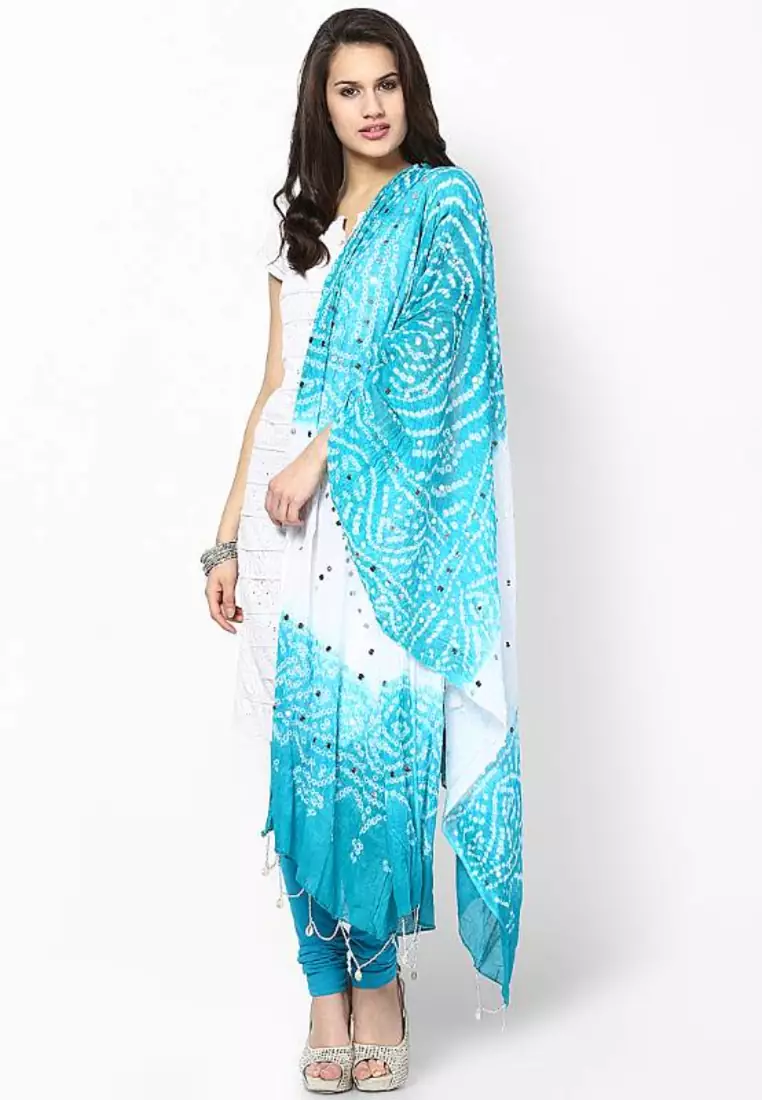 Amazing Green White Cotton Bandhej Dupatta
