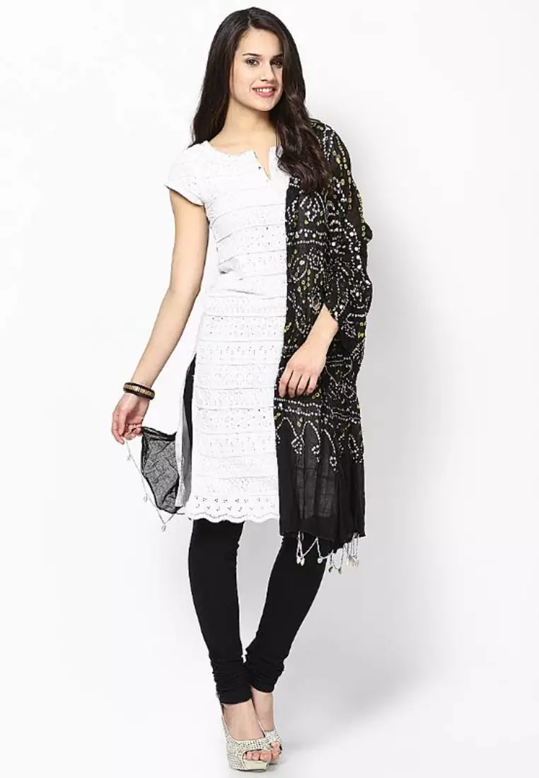 Full Black Cotton Bandhej Dupatta