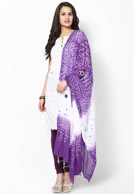 Purple White Cotton Bandhni Dupatta 1