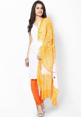 Nice Yellow White Cotton Bandhej Dupatta 1