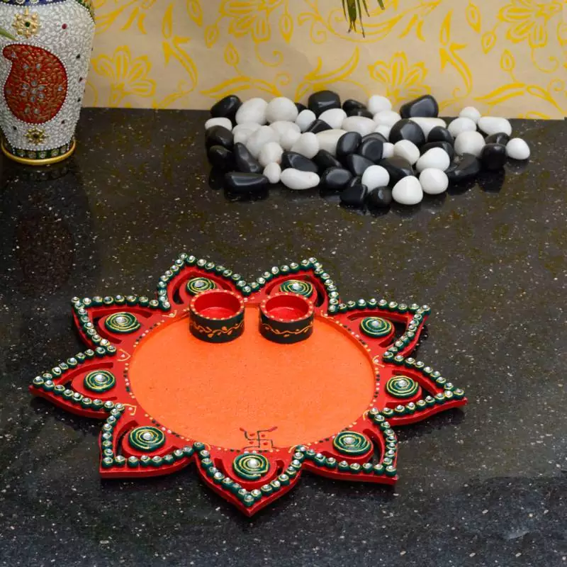 eCraftIndia Papier Mache Decorative Pooja Thali
