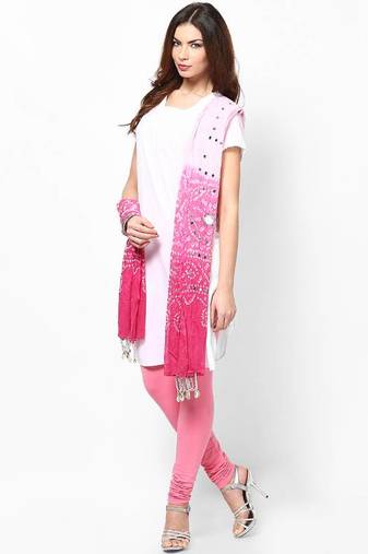 Beautiful Pink Shaded Cotton Bandhej Dupatta