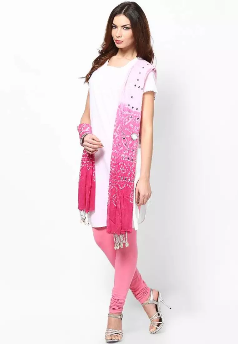 Beautiful Pink Shaded Cotton Bandhej Dupatta