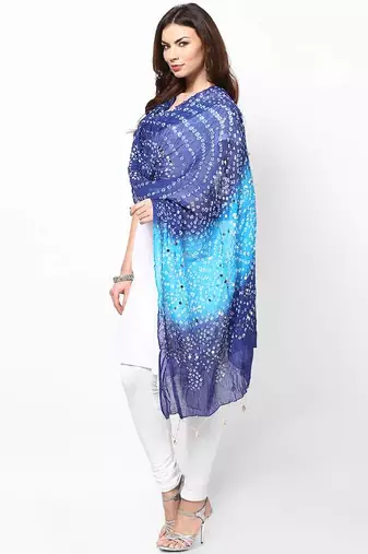 Shaded Blue Cotton Bandhej Dupatta