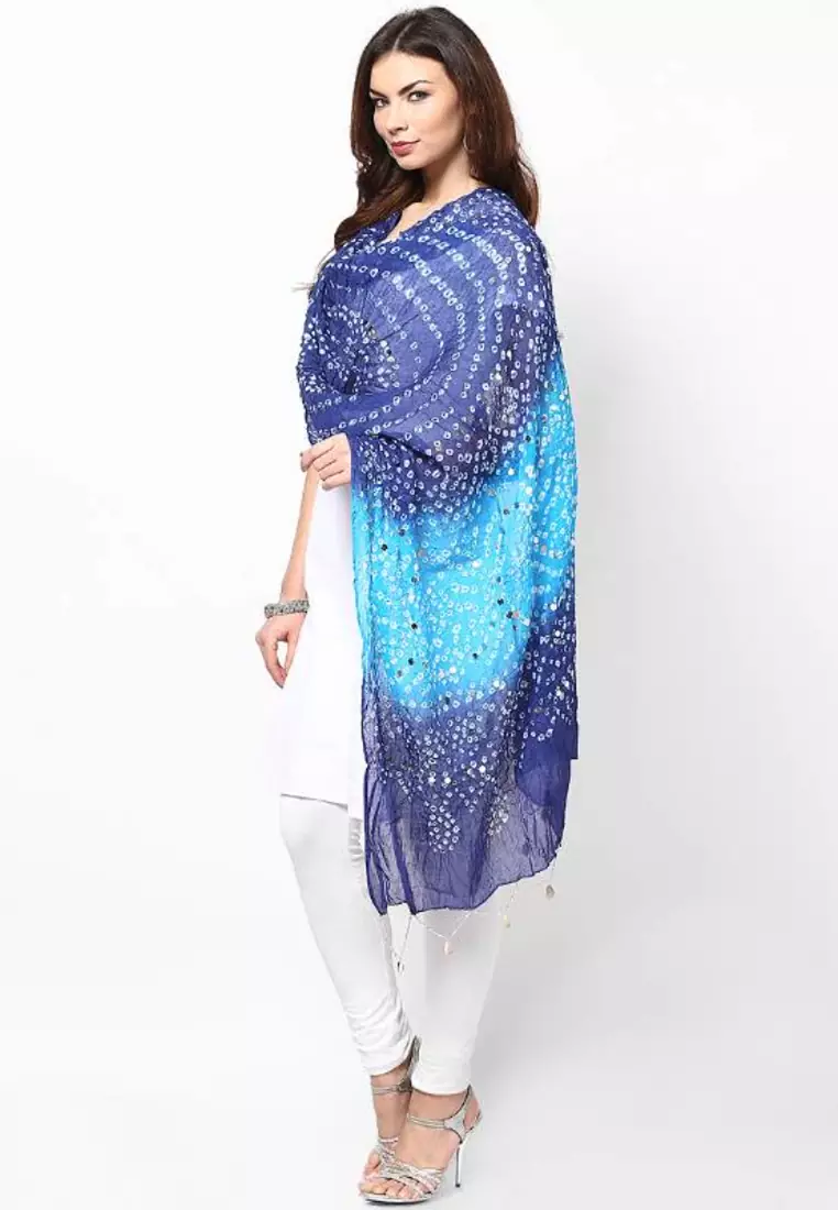 Shaded Blue Cotton Bandhej Dupatta