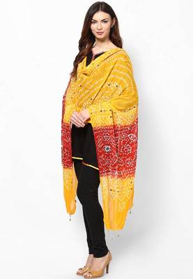 Red Yellow Cotton Bandhej Dupatta 1