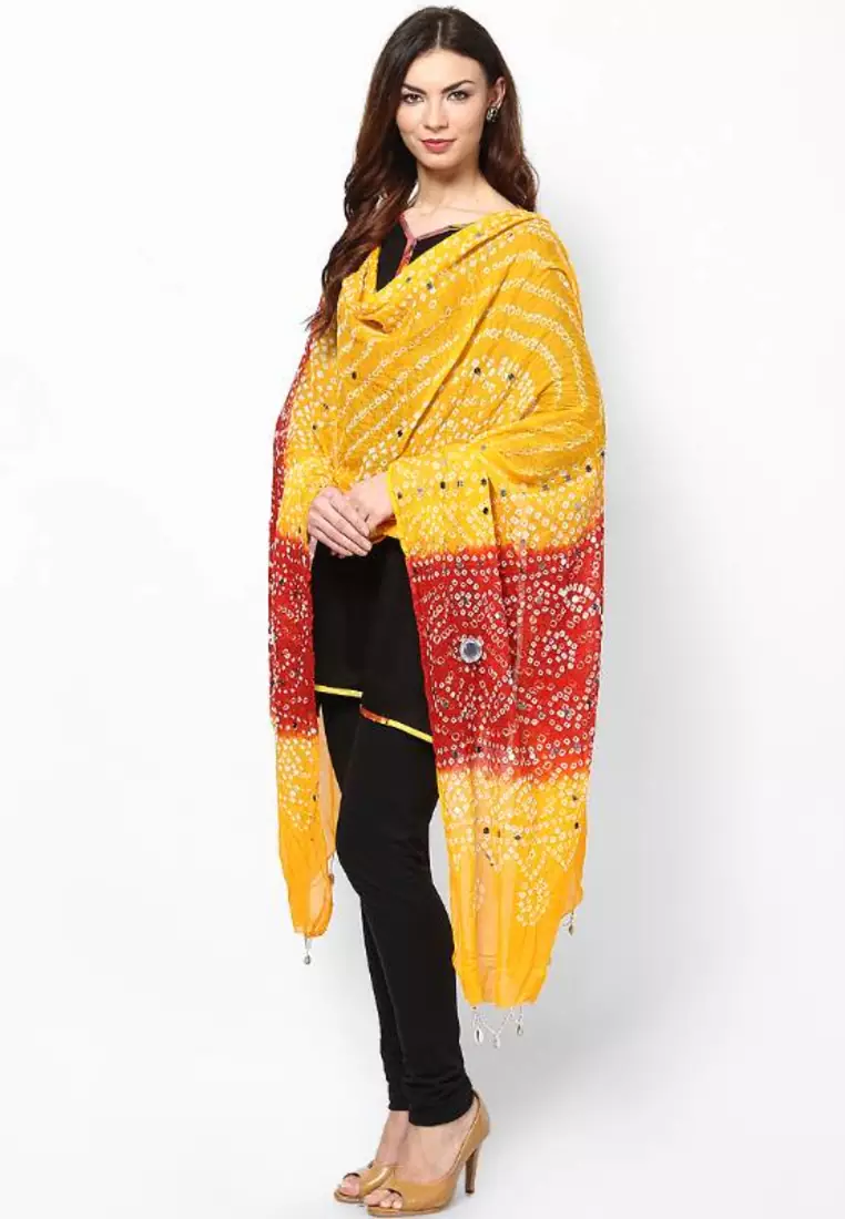 Red Yellow Cotton Bandhej Dupatta
