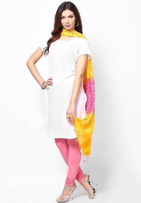 Pink Yellow Cotton Hand Work Dupatta 1