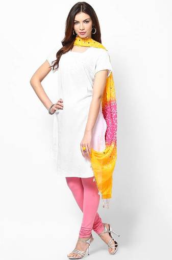 Pink Yellow Cotton Hand Work Dupatta