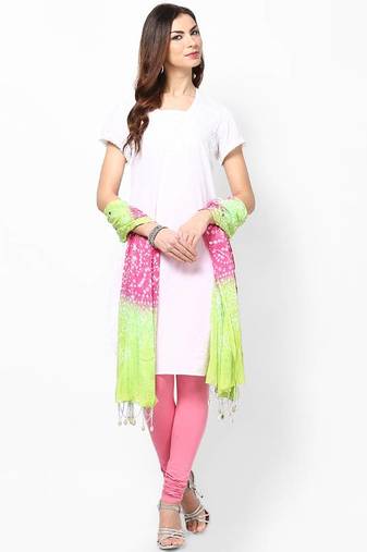 Pink Green Bandhej Cotton Dupatta