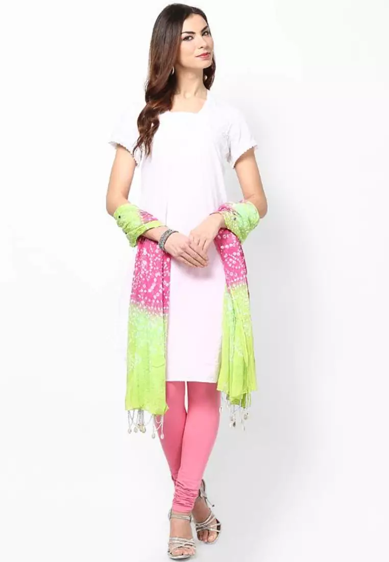 Pink Green Bandhej Cotton Dupatta