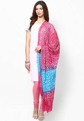 Pink Blue Cotton Bandhej Dupatta 1