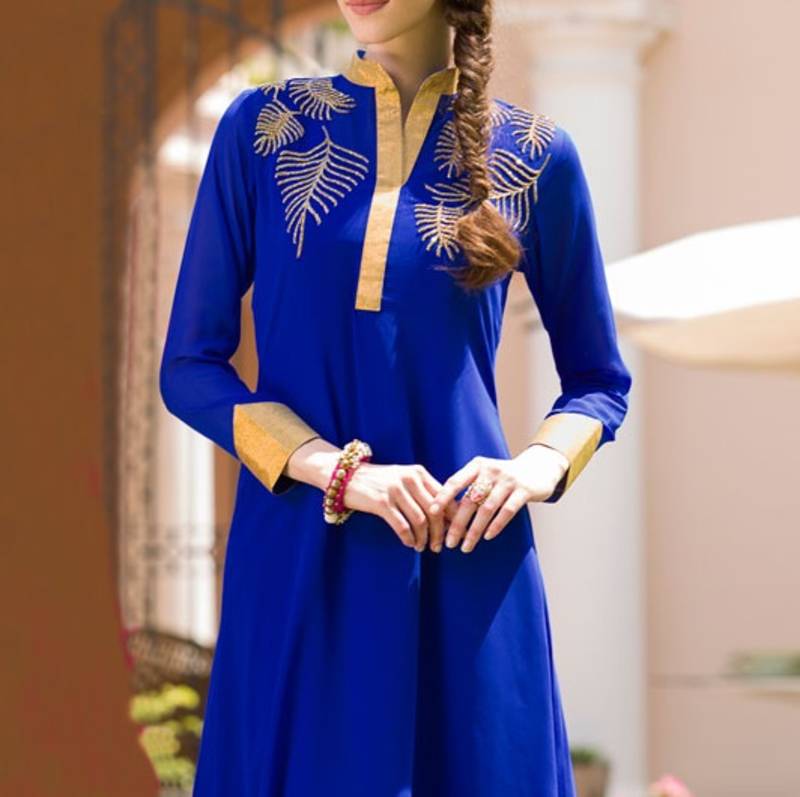 Royal Blue  Georgette embroidered semi stitched kurti